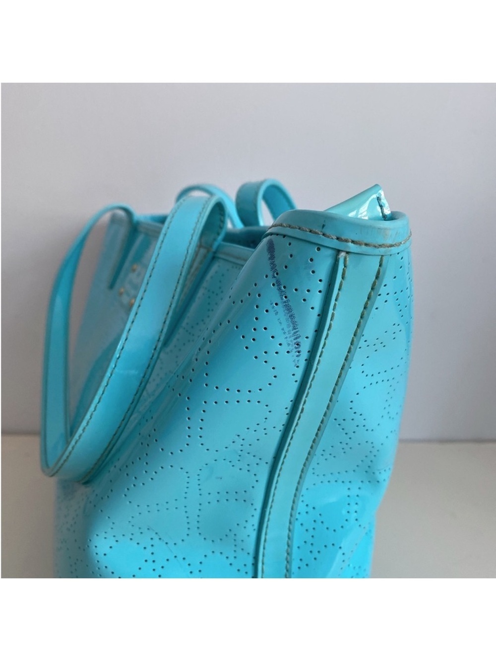 Kate Spade New York Perforated Patent Leather Aqua Tote Bag & Wallet Set - Picture 6 of 15